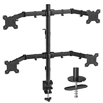 Quad Computer Monitor Mount - Heavy Duty LCD Computer 4 Monitor Stand with Full Articulation, Fits Four Screens up to 27 Inches - Each Arm Holds up to 17.6lbs, VESA 75x75-100x100mm by HUANUO