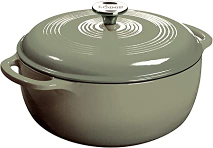 Lodge EC6D50 Enamel Dutch Oven, 6Qt, Sage, 6 Quart, White