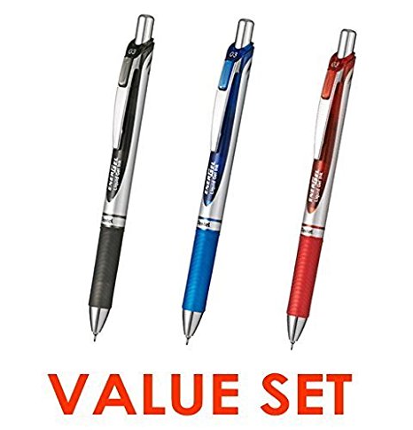 Pentel Energel Deluxe RTX Retractable Liquid Gel Pen,Ultra Micro Point 0.3mm, Fine Line, Needle Tip, Black,Blue,Red Ink Each 1 Pen Total 3 Pens-Value Set of 3 (With Our Shop Original Product Description)