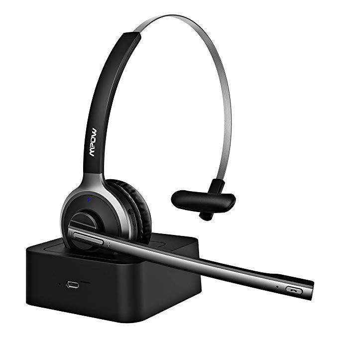 Mpow V4.1 Bluetooth Headset/Truck Driver Headset with Charging Stand Dock, Wireless Over Head Earpiece with Noise Reduction Mic for Phones, Skype, Call Center, Office