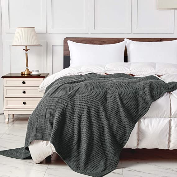 softan 100% Cotton Thermal Blanket Twin Dark Grey - Soft Breathable Blanket in Waffle Weave for Home Decoration,Ideal for Layering Any Bed for All-Season