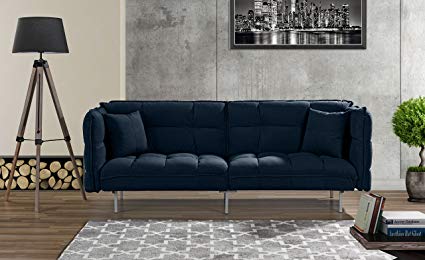 Modern Plush Tufted Velvet Fabric Splitback Living Room Sleeper Futon (Navy)