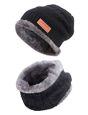 MissShorthair Slouch Beanie Winter Hat Scarf Set for Women(1*Knit Hat,1*Neck Warmer)