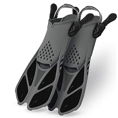 Greatever Snorkel Fins Adjustable Buckles Open Heel Swim Flippers Travel Size Short Swim Fins for Snorkeling Diving Swimming Adult Men Womens