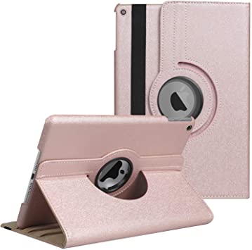 iPad 10.2" 9th Generation Case 2021/ 8th Generation 2020 / 7th Gen 2019, 360 Degree Rotating Multi-Angle Viewing Folio Stand Cases with Auto Wake/Sleep (Rose Gold)