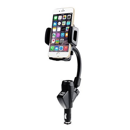 VicTsing 2 in 1 Dual USB Car Charger Mount with Cigarette Lighter Charger DC Port and Cradle Mount Holder for iPhone 6 5S 5C 5 4S 4 Samsung Galaxy Note 3 2 S4 SIV i9500 S3 SIII i9300 S2 SII 9100 Sony xperia z HTC One M7 Nokia lumia LG Nexus Cell Phones Smartphones