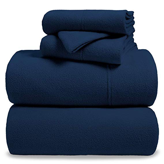 Fleece Super Soft Premium Sheet Set - Extra Plush Pill-Resistant All Season Cozy Breathable Hypoallergenic (Twin XL, Dark Blue)