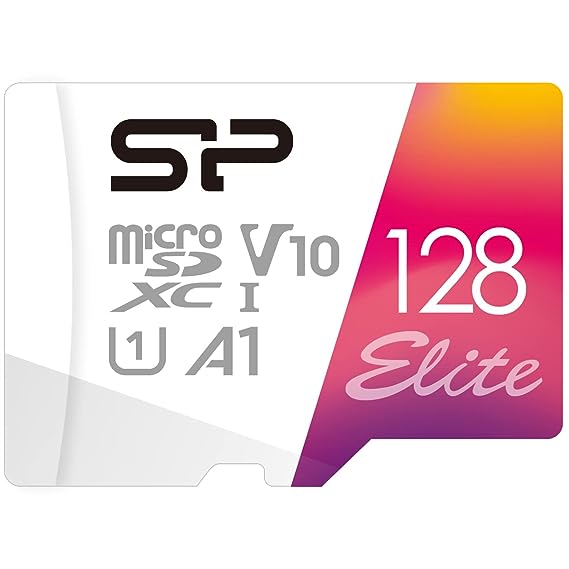 SP Silicon Power 128GB microSDXC UHS-I Micro SD Card with Adapter, Up to 100MB/s Read, Class 10 U1 V10 A1 Full HD Video microSD Memory Card, Elite Series