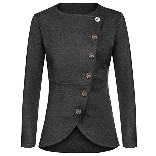Elesol Women Single Breast Blazer Casual Buttons Up Asymmetric Hem Jacket Coat
