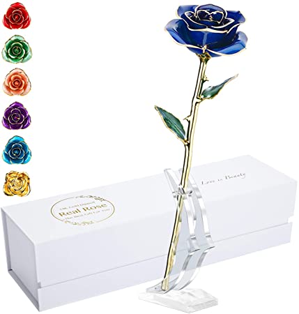 maxspt 24K Gold Rose, Gold Dipped Rose Made from Real Rose Best Gifts for her and Great Gifts for Wife, with Stand