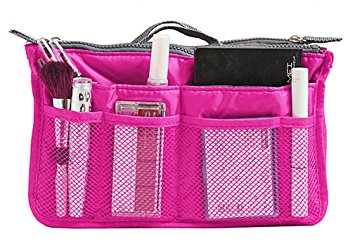 Nylon Handbag Insert Comestic Gadget Purse Organizer with Free Hoxis Gift Pouch(ROSERED)
