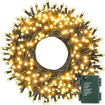 Battery Operated Christmas Lights, 132FT 300 LEDs Christmas Tree Lights with Auto-Timer 8 Modes, Waterproof Christmas String Lights for Outdoor Indoor Xmas Tree Wreath Holiday Decor, Warm White