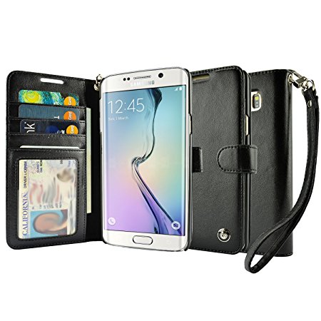 Galaxy S6 Edge Plus Case, caseen Ciro Leather Wallet Case (Black) w/ Flip Cover, Credit Card Pockets for Samsung Galaxy S6 Edge Plus