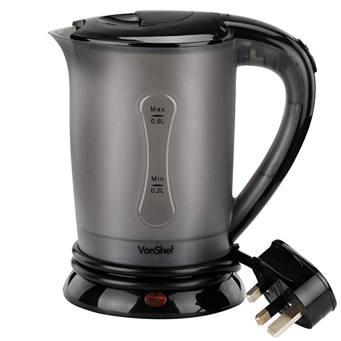 VonShef Travel Kettle with 2 Cups - Portable and Compact Design - 0.5L