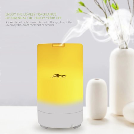 Aiho USB Mini Car Humidifier Portable Aromatherapy Essential Oil Diffuser with 5V-1A Car Charger50ml Ultrasonic Air Purifier USB Cable Connected to Computer 3 Timer and 7 Color  Waterless Auto-off