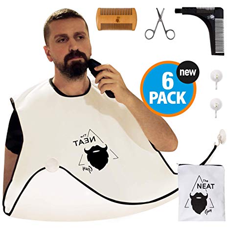 The Neat Guy 6-PACK Beard Catcher Kit with Beard Apron/Bib for Mess-Free Shaving   Shaping Tool   Comb   Scissor   Bag, All you Need for a Good, Clean Shave, The Perfect Gift for Fathers Day