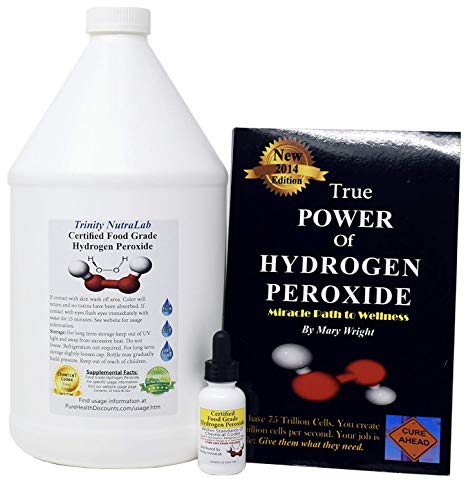 Trinity NutraLab Food Grade Hydrogen Peroxide Recognized as 1 Gallon Plus pre-Filled Dropper Bottle & The Power of Hydrogen Peroxide 35% Reduced to 12% Shipped Fast