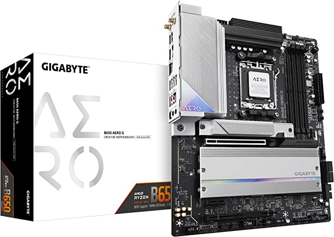 GIGABYTE B650 AERO G (AM5/ LGA 1718/ AMD B650/ ATX/ 5-Year Warranty/ DDR5/ PCIe 5.0 M.2/ PCIe 5.0/ USB 3.2 Gen2X2 Type-C/Wi-Fi 6E/ Intel 2.5GbE LAN/Motherboard)