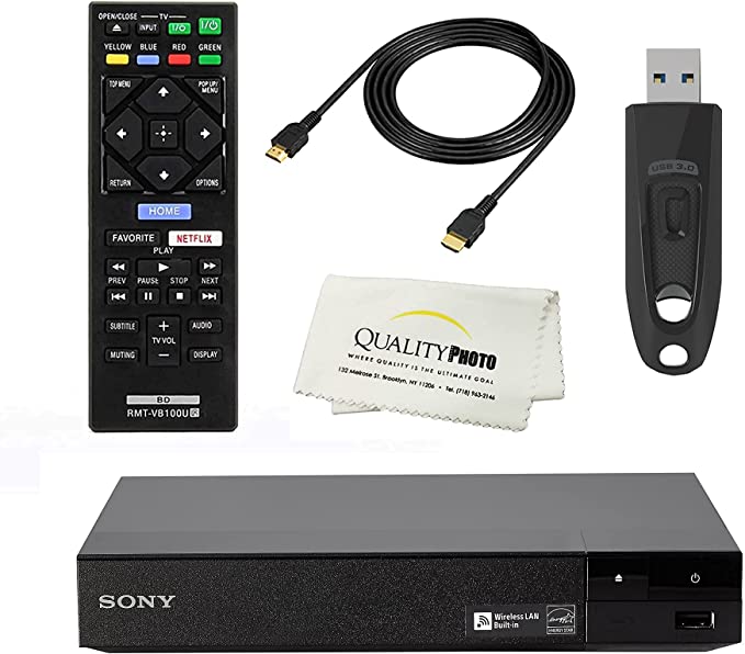 Sony BDP-BX370 Blu-ray Disc Player with Built-in Wi-Fi and HDMI Cable with Ultra USB Flash Drive 64GB