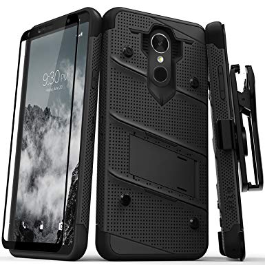 Zizo BOLT Series compatible with LG Stylo 4 Case Military Grade Drop Tested with Tempered Glass Screen Protector, Holster, Kickstand BLACK