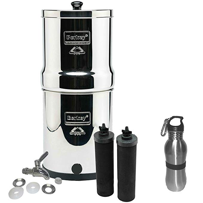 Imperial Berkey Water Filter Stainless Steel Bundle: 2 Black Filters, Stainless Steel Spigot, 1 Stainless Steel Water Bottle (4.5 Gallon Imperial Berkey)