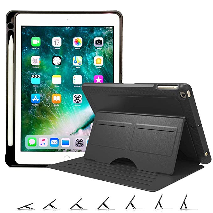 BMOUO Magnetic Case for New iPad 9.7 2018/2017 (5th and 6th Gen) with Pencil Holder - Auto Wake/Sleep Multiple Viewing Angle Strong Magnetic Stand Case for New iPad 9.7 inch Latest Model - Black