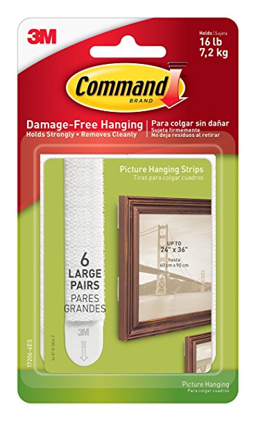 Command Picture Hanging Strips, Large, White, 6-Pairs (17206-6ES)