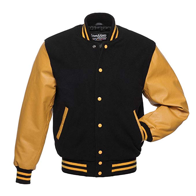 Stewart & Strauss Varsity Letterman Jacket (48 Team Colors) Wool & Real Leather Sleeves - XXS to 6XL