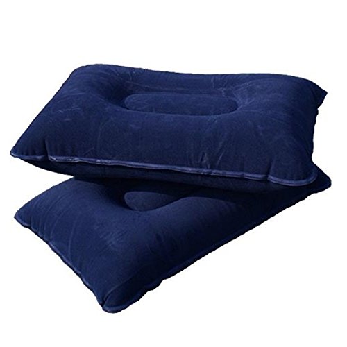 Super-thick Flocking Fabric Inflatable Pillow Portable Travel Pillow (Dark Blue)