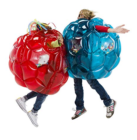 Set of 2 Red and Blue Bright Lights BBOP Buddy Bumper Ball Colorful Confetti Filled Motion Activated LEDs Inflatable Blow Up Body Bubble Suit Heavy Duty PVC Vinyl 36'' Inches Diameter