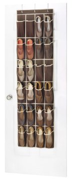 Zober Over The Door Hanging Shoe Organizer | 24 Pocket Shoe Storage | Breathable Polypropylene- Java