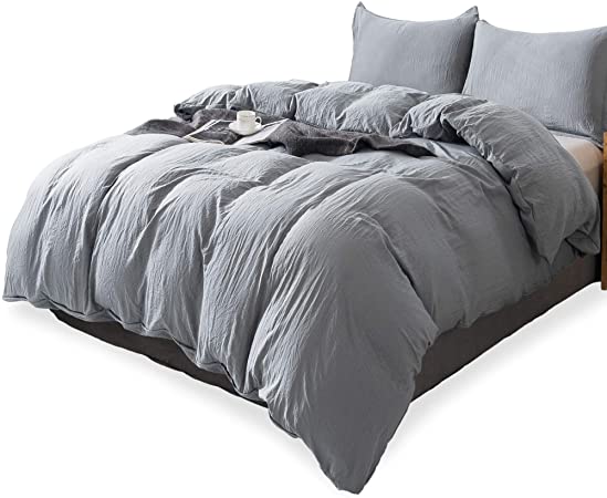 KASENTEX Bedding Duvet Cover 100% Washed Microfiber Ultra Soft Hotel Luxury Comforter Cover in Solid Colors with Zipper Close & Corner Ties Twin Duvet Cover Set with One Standard Sham, Light Grey