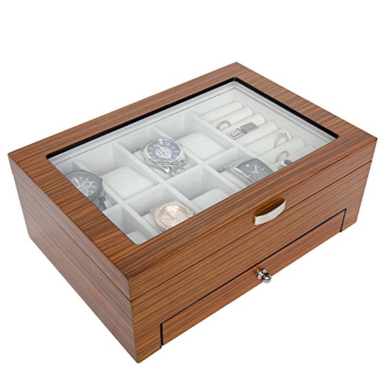 Top Quality Wood watch Storage Box Organizer with Valet Drawer
