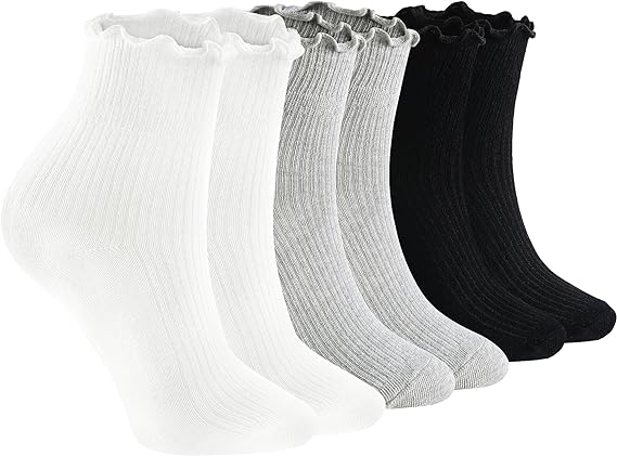 Ruffle Socks Women,Soft Frilly Socks for Women Girl Ankle Socks Lettuce Edge Socks Casual Knit Crew Socks 6 Pairs