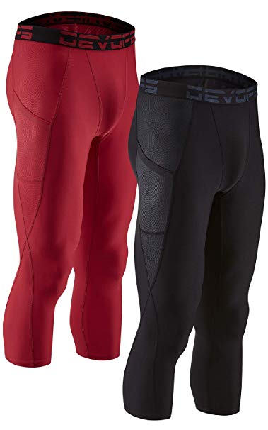 DEVOPS Men's 3/4 (2 Pack) Compression Cool Dry Tights Baselayer Running Active Leggings Pants