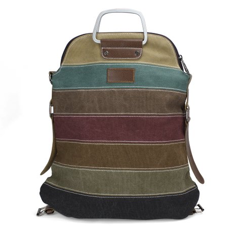Winkine Canvas PU Shoulder Handbag - Color Block Striped Large Tote Bags