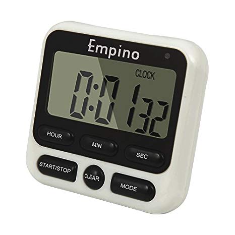 Digital Kitchen Timer - Empino Upgraded 24-Hours Cooking Timer Clock Countdown Multifunction with Big Digits, Loud Alarm, Magnetic Backing Stand, and Memory for Cooking Baking Exercise, White