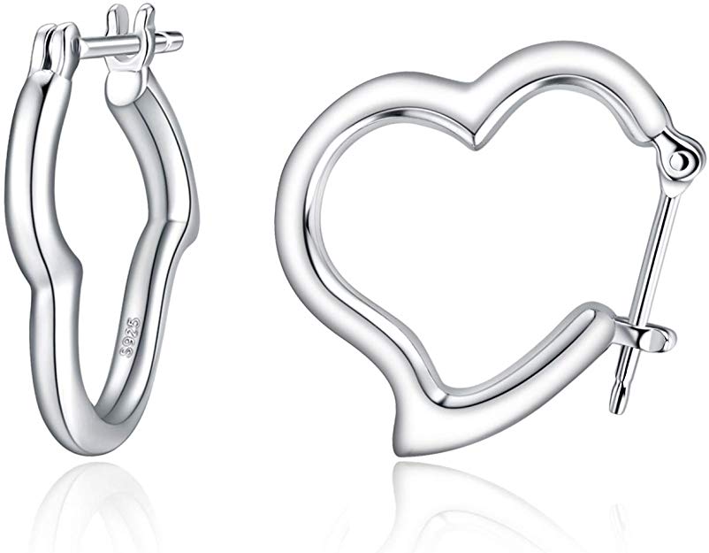 Flechazo 925 Sterling Silver Heart Hoop Earrings for Women -Delicate High Polished Endless Small Loving Hoop Earrings