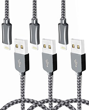 OTISA Lightning Cable 3Pack 5Ft/1.5M Nylon Braided iPhone Charger Compatible with iPhone 6/6s/6 Plus/6s Plus,iPhone 5/5s,iPhone 7/7 Plus,iOS Devices[Grey]