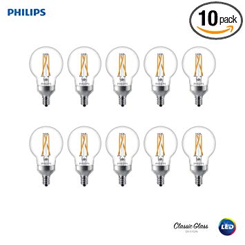 Philips 536755 LED Dimmable G16.5 Clear Filament Glass Light Bulb with Warm Glow Effect: 500-Lumens, 2700-2200 Kelvin, 5.5 (60-Watt Equivalent), E12 Candelabra Base, 10 Pack, Piece