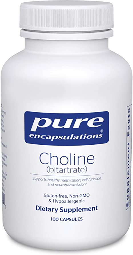 Pure Encapsulation Choline (Bitartrate) | Key Vitamin for Healthy Methylation, Cell Function and Neurotransmission Support | 100 Capsules