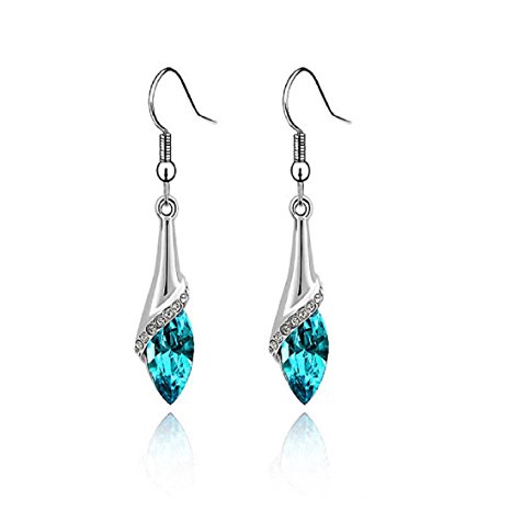 Voberry® Fahion Women's Lady Crystal Marquise Cut Teardrop Wedding Hook Earrings Gift (Blue)