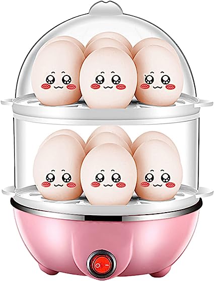 Decdeal Egg Cooker, Double Layer Egg Boiler 14 Egg Capacity, Hard Boiled Egg Cooker Anti-Dry Electric Food Steamer with 40mL Measuring Cup