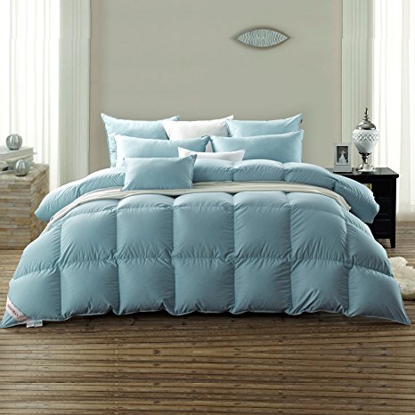 Snowman Luxury White Goose Down Comforter Queen Size 100% Luxury Cotton Cover Down Proof Blue