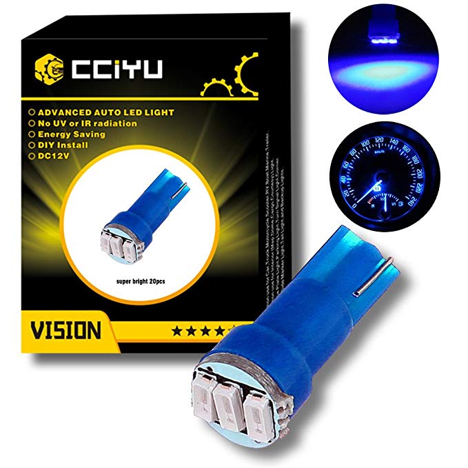 cciyu 20 Pack Blue T5 3-3014 SMD Wedge LED Light Bulbs 74 17 18 37 70 73 2721 Replacement fit for Instrumental Cluster Gauge Dashboard