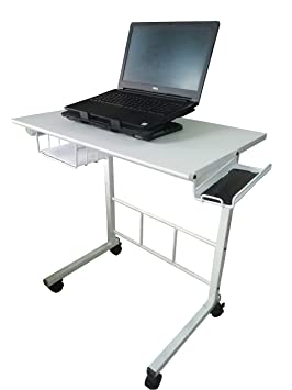 Swan Multi-Functional Heavy-Duty Laptop/Study/Computer Table for Home, Office etc. with Adjustable Height, Cable Hole & Lockable Wheels & Free Mobile Tray (White)
