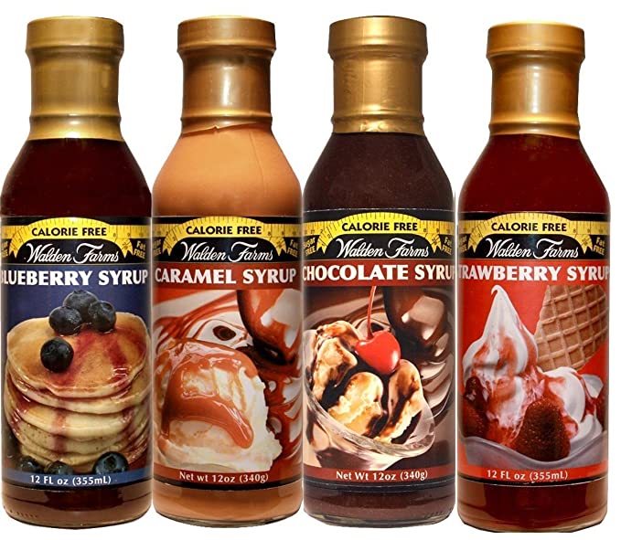 Walden Farms Blueberry, Strawberry, Caramel, and Chocolate Syrup 12oz 4 Pack (Variety, 4)