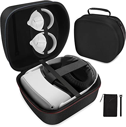 Linkstyle Hard Travel Case Compatible with Oculus Quest 2 with Elite Strap, Portable Protection Carrying Case Storage for Oculus Quest VR, Gaming Headset, Controllers Accessories, Black