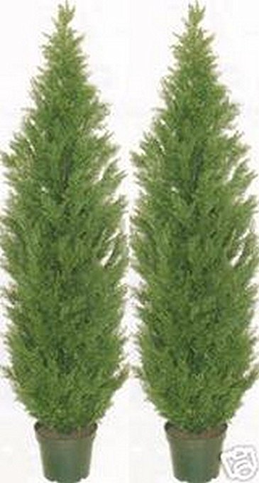 Two 5 Foot Artificial Topiary Cedar Trees Potted Indoor Outdoor Plants