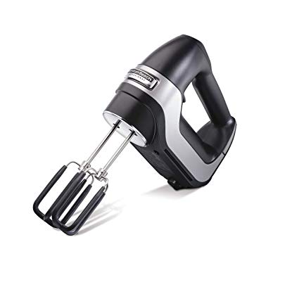 Hamilton Beach Professional 62655 7 Speed Electric Hand Mixer, Matte Black, with SoftScrape Beaters, Whisk, Dough Hooks and Snap-On Storage Case